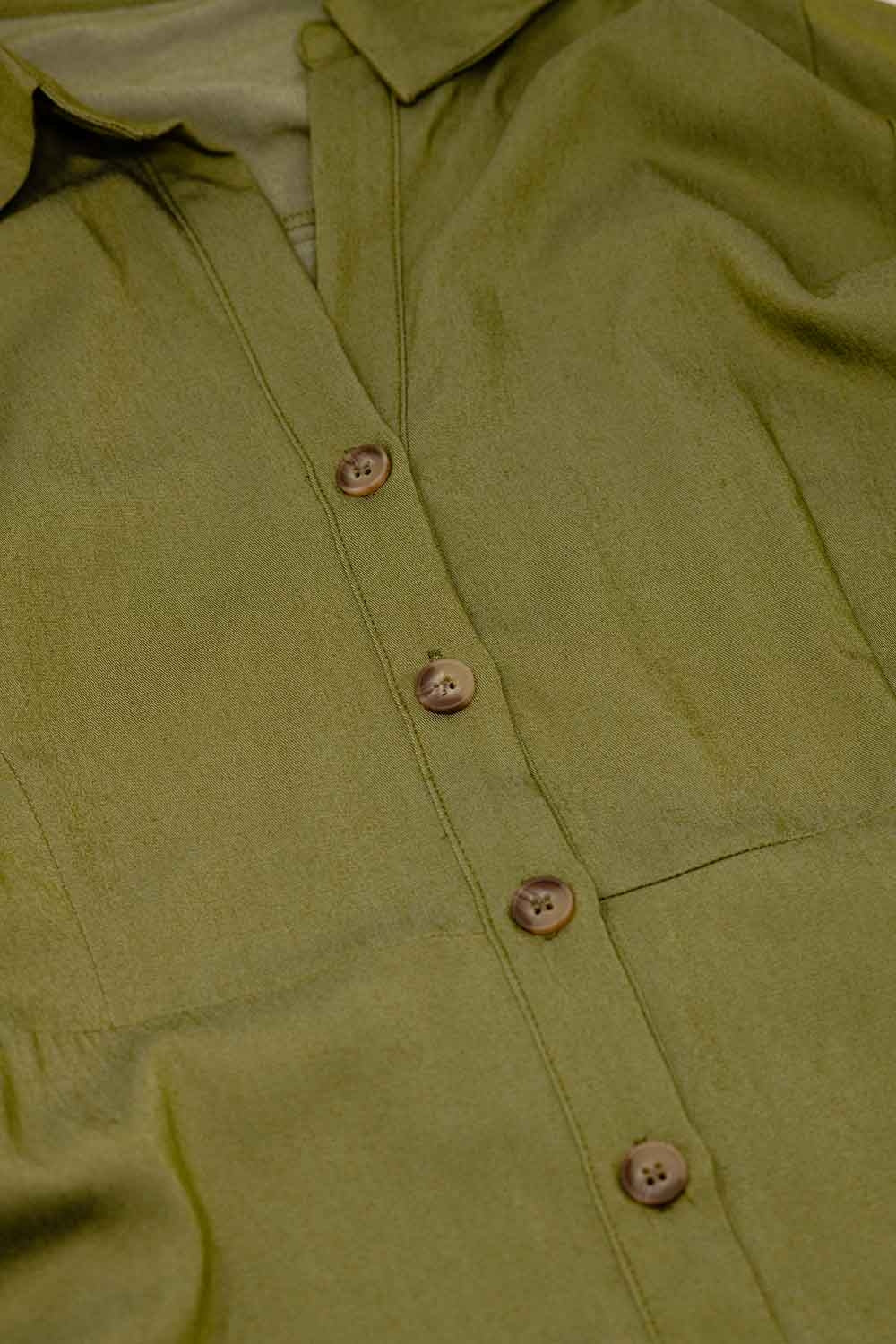 Robe longue chemise verte à col polo