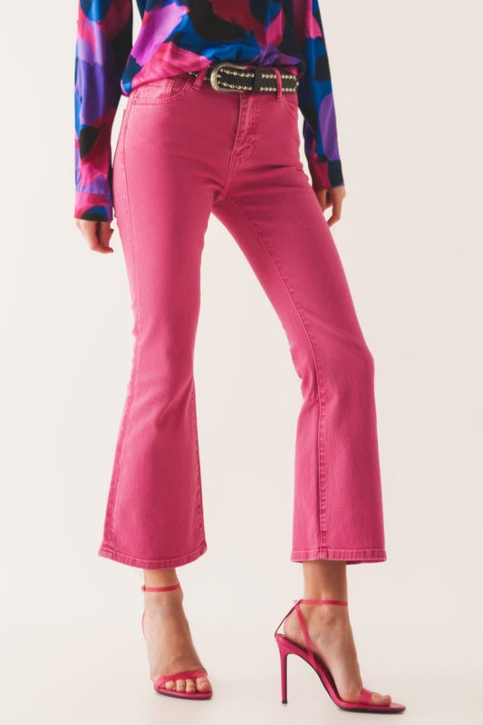 Jean flare taille haute en rose