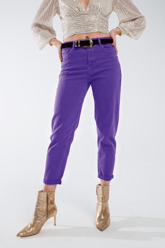 Jean droit violet avec ourlet