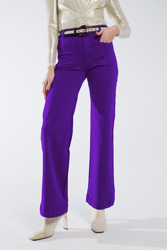 Jean flair violet avec grandes poches avant