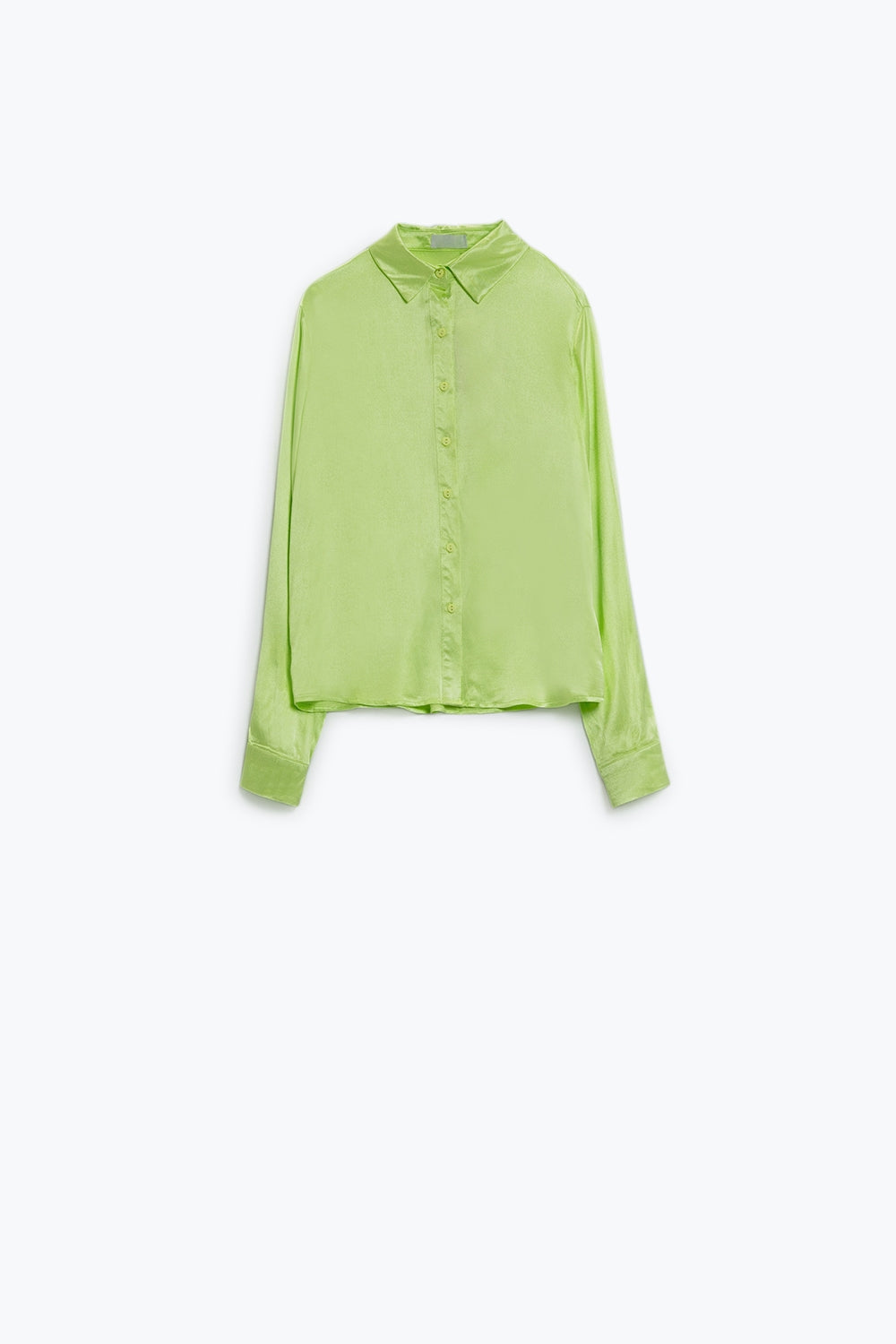 Chemisier satin boutonné à manches longues avec col polo de couleur citron vert