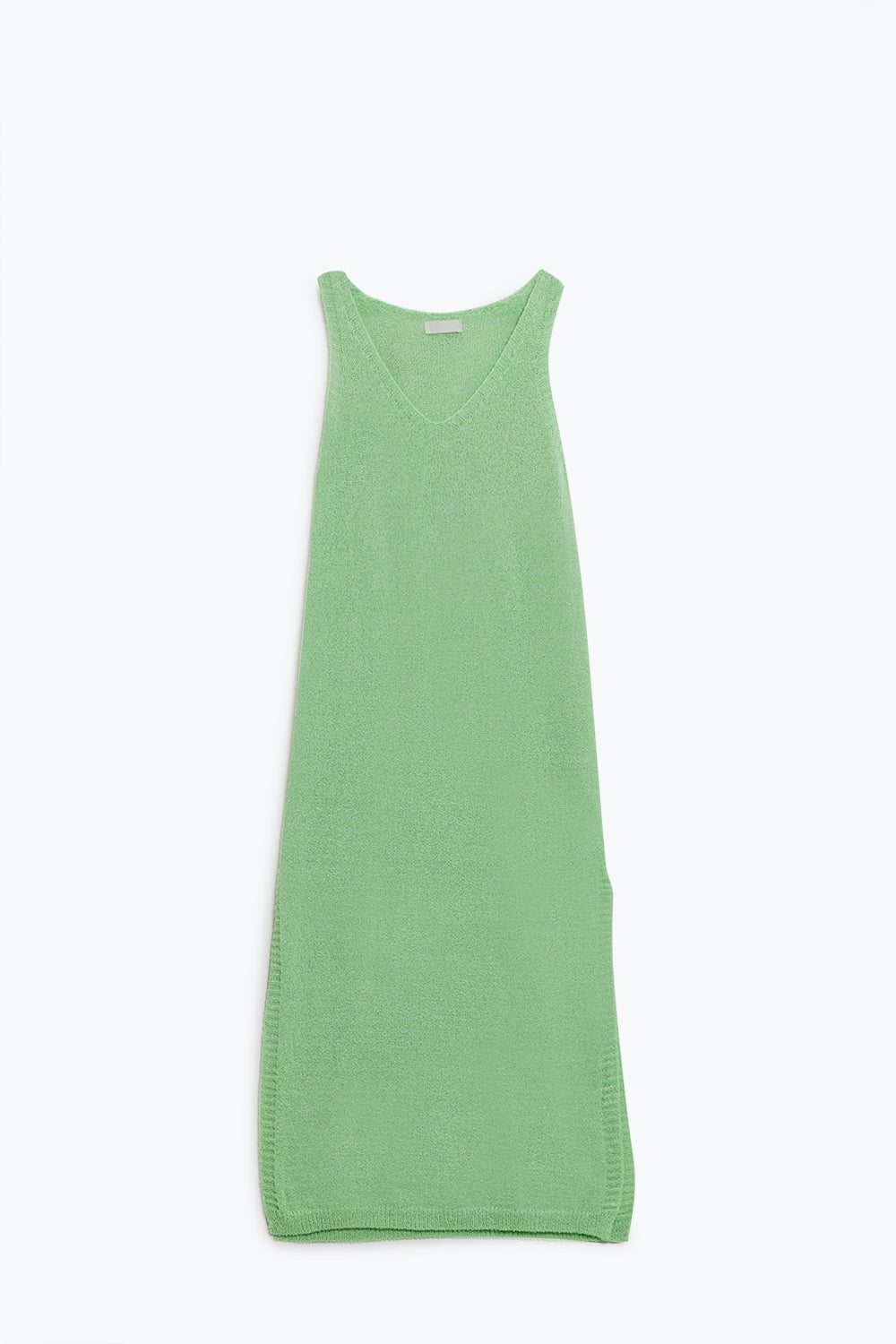 Robe longue verte sans manches avec fente sur le côté