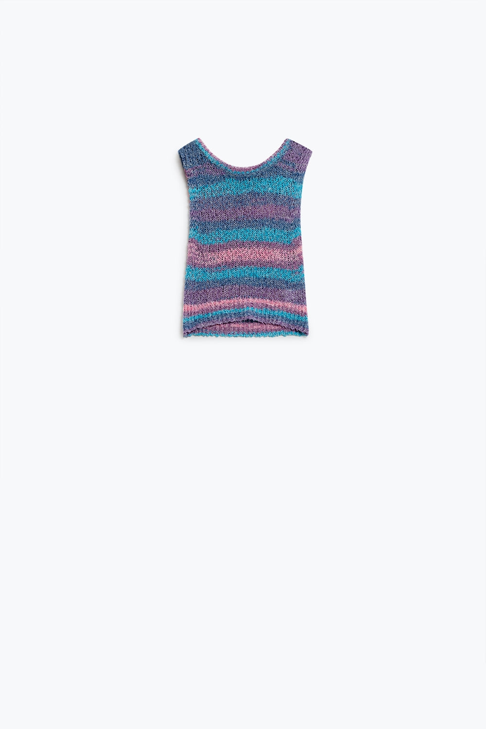 Pull sans manches en tricot multicolore foncé avec rayures et encolure ras du cou
