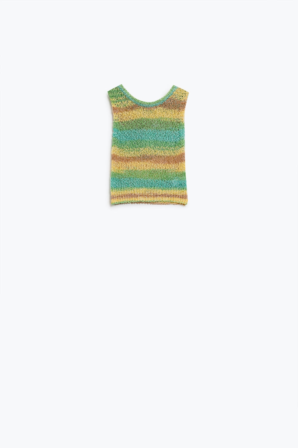 Pull sans manches en tricot multicolore avec rayures et encolure ras du cou