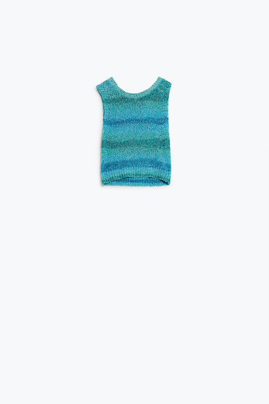 Pull sans manches à rayures et encolure ras du cou en tricot Tints of Blue