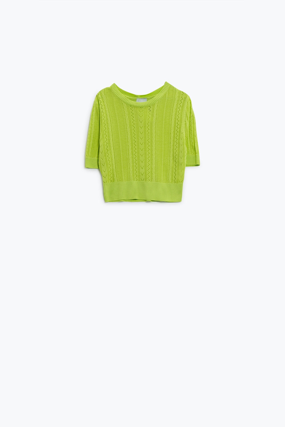 Pull-over vert à manches 3/4 avec détails de rayures en zig-zag