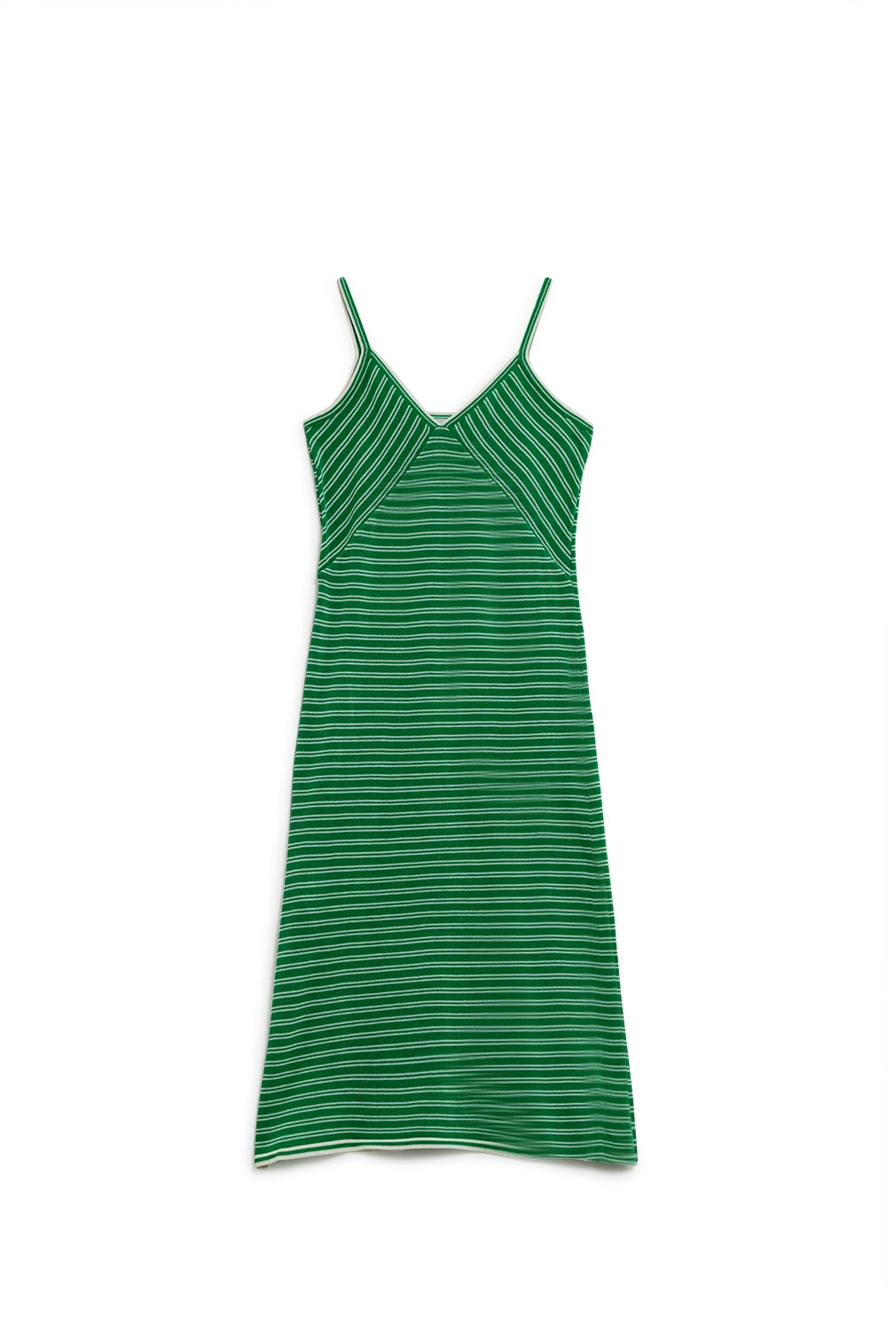 Robe midi verte à rayures et à bretelles spaghetti