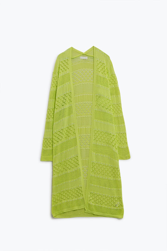 Cardigan Maxi en crochet à manches longues en citron vert