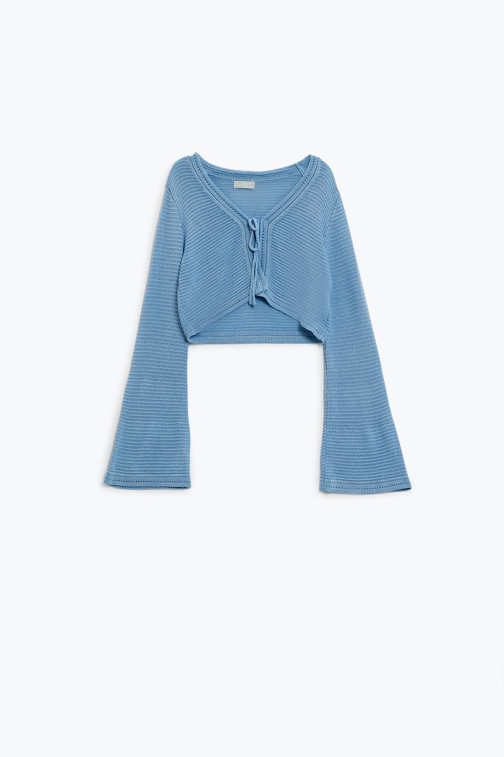 Cardigan long en maille à manches cloche en bleu avec détails de nœuds