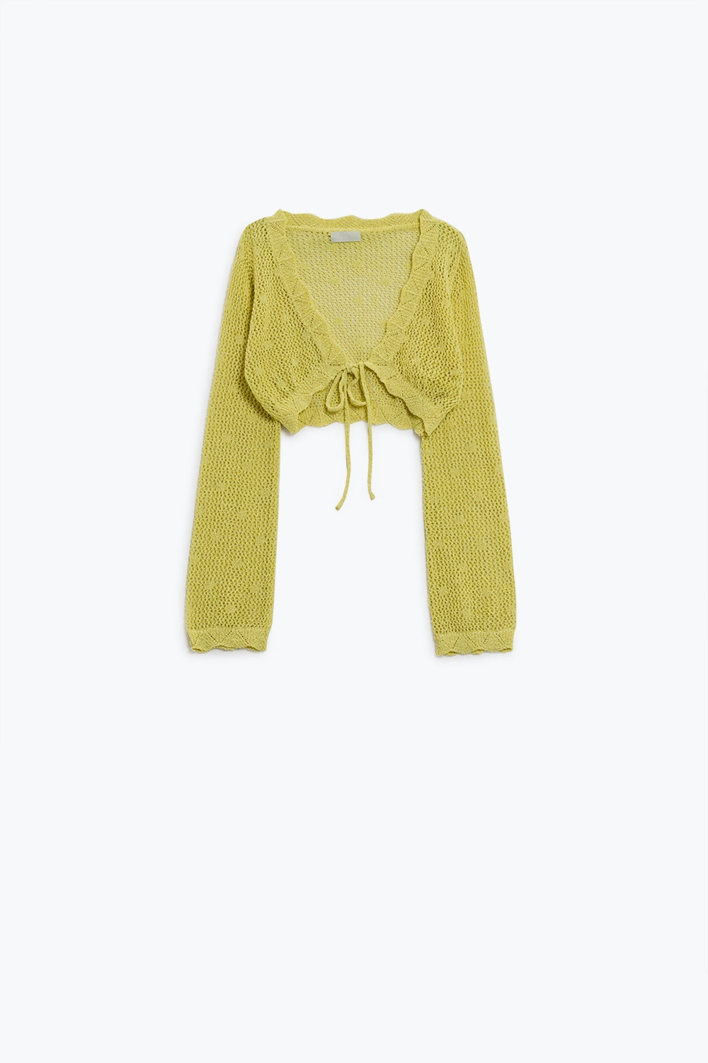 Cardigan court en crochet jaune avec détails en lurex