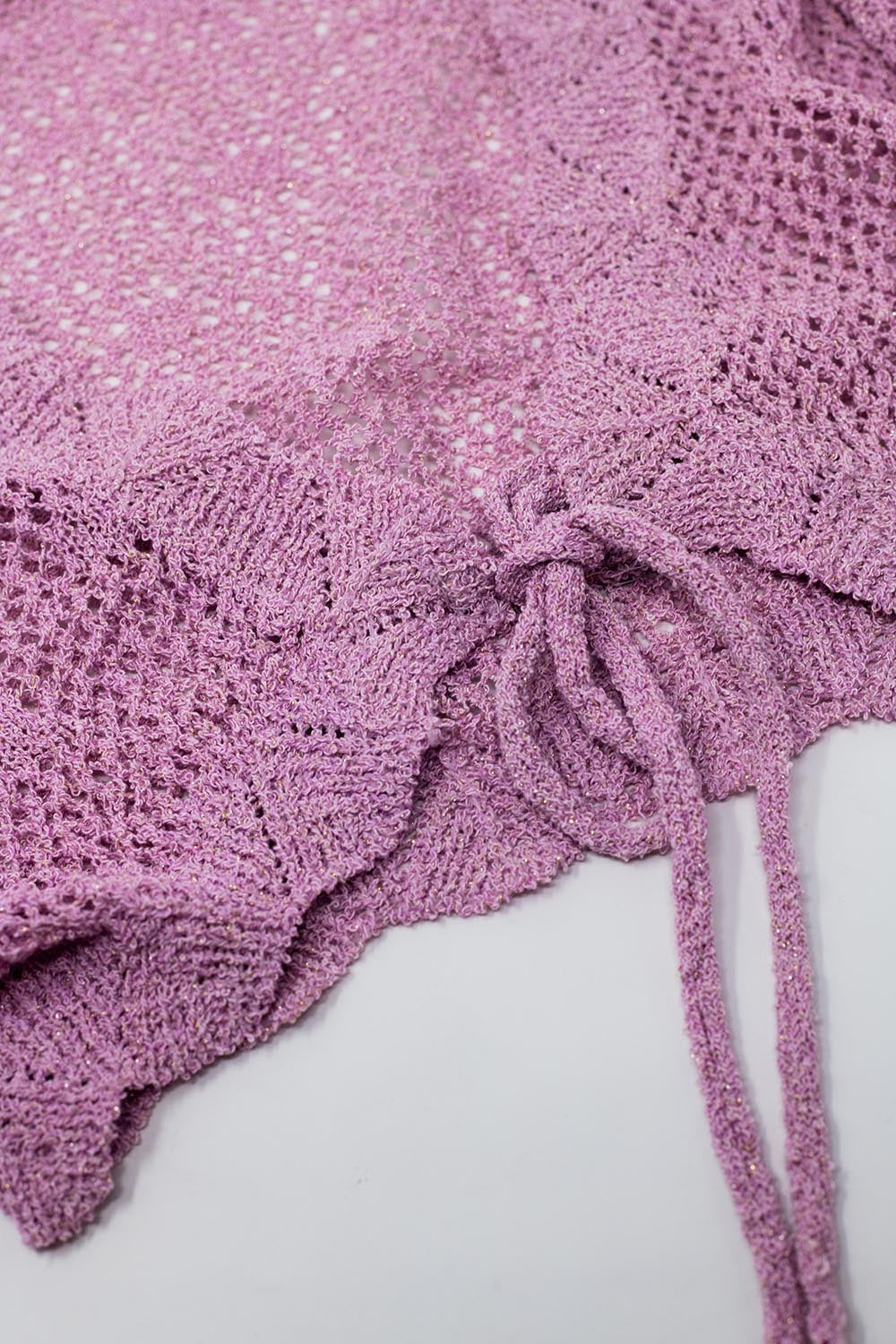 cardigan court en crochet lilas avec détails en lurex