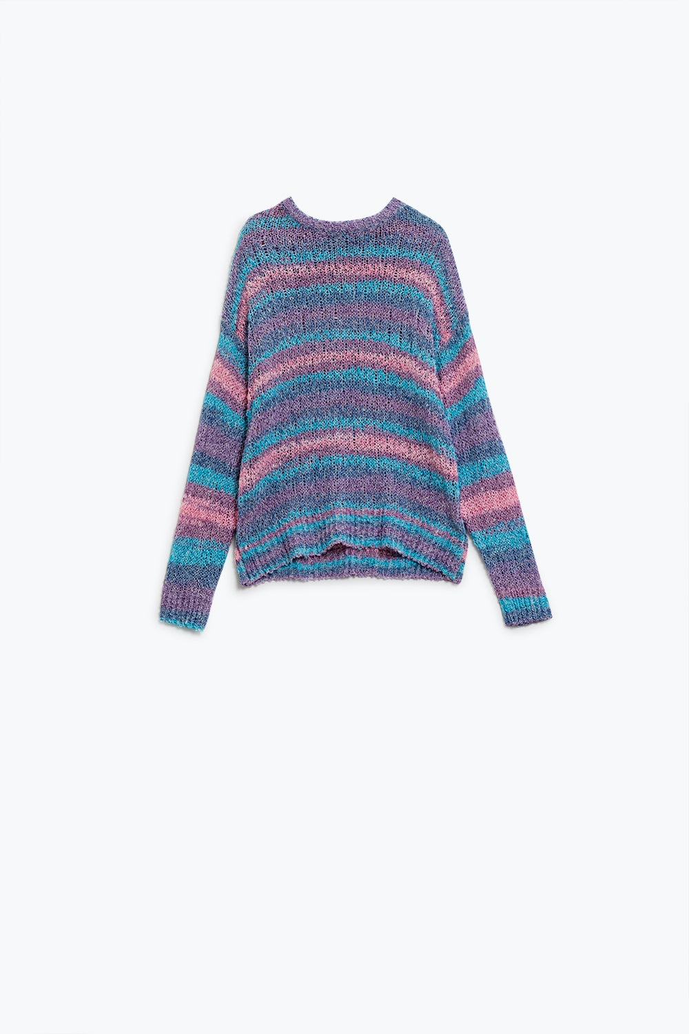 Pull ras du cou à rayures en maille ouverte dans les tons violet et bleu