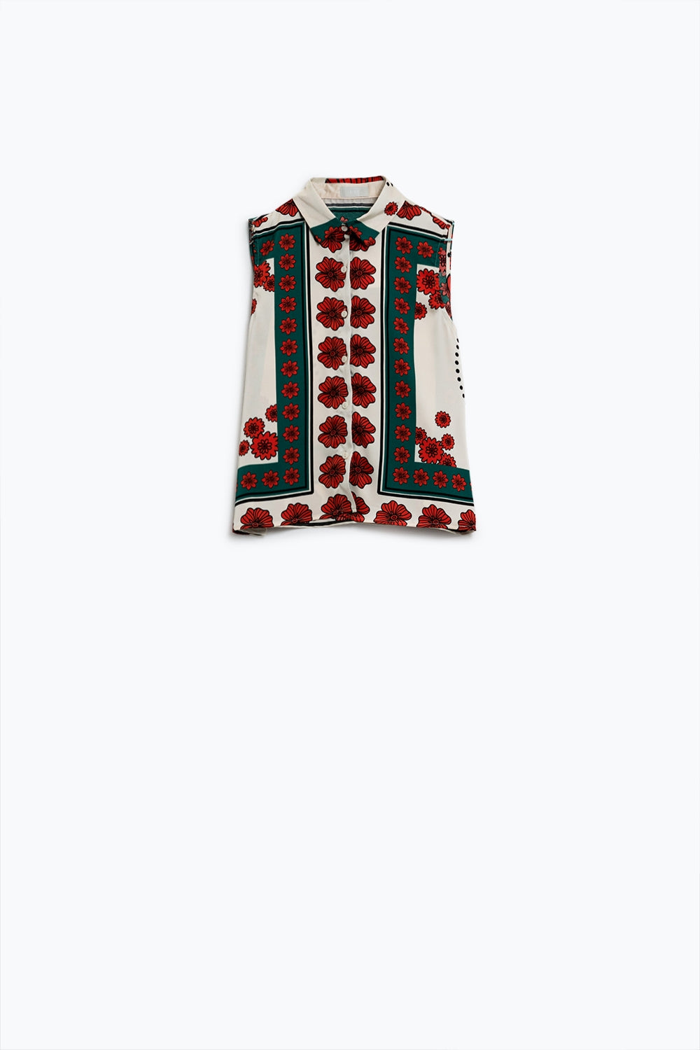 Chemise sans manches en crème à motifs floraux