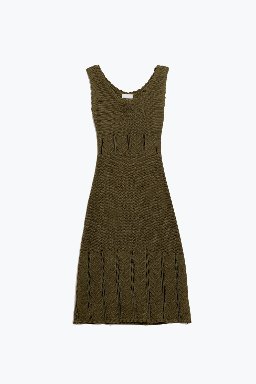 Robe midi sans manches en maille kaki à col rond