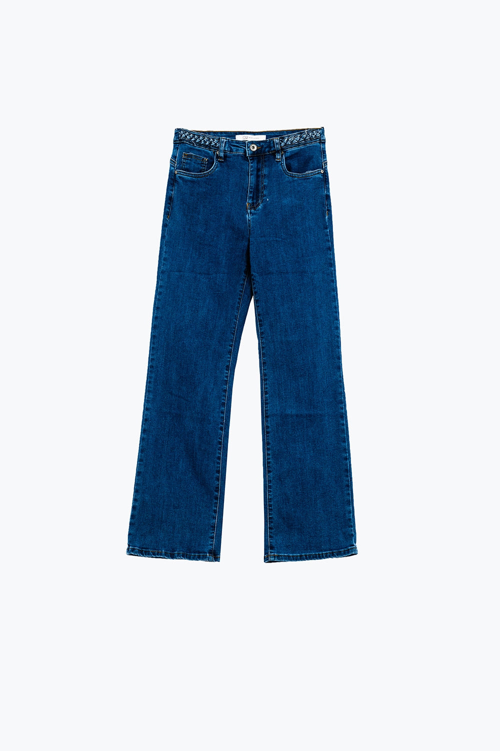 Jean basique en denim bleu foncé avec tresse à la taille