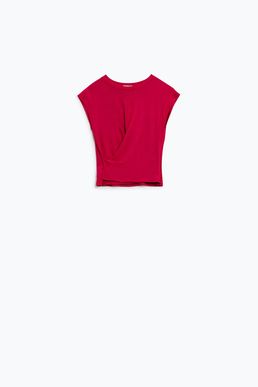 T-shirt à col ras du cou avec motif drapé et manches capuchon En Fuschia