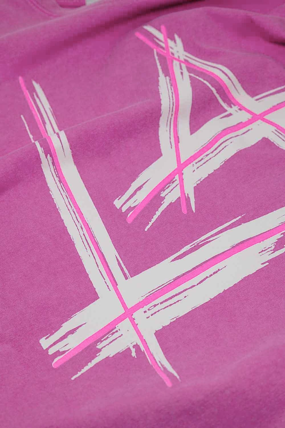 T-shirt oversize fuchsia imprimé LA Los Angeles en blanc et fuchsia