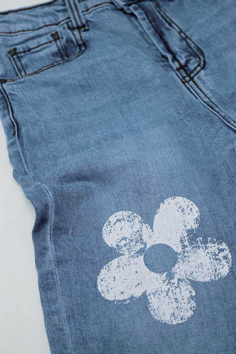 Jeans 5 poches skinny avec fleurs
