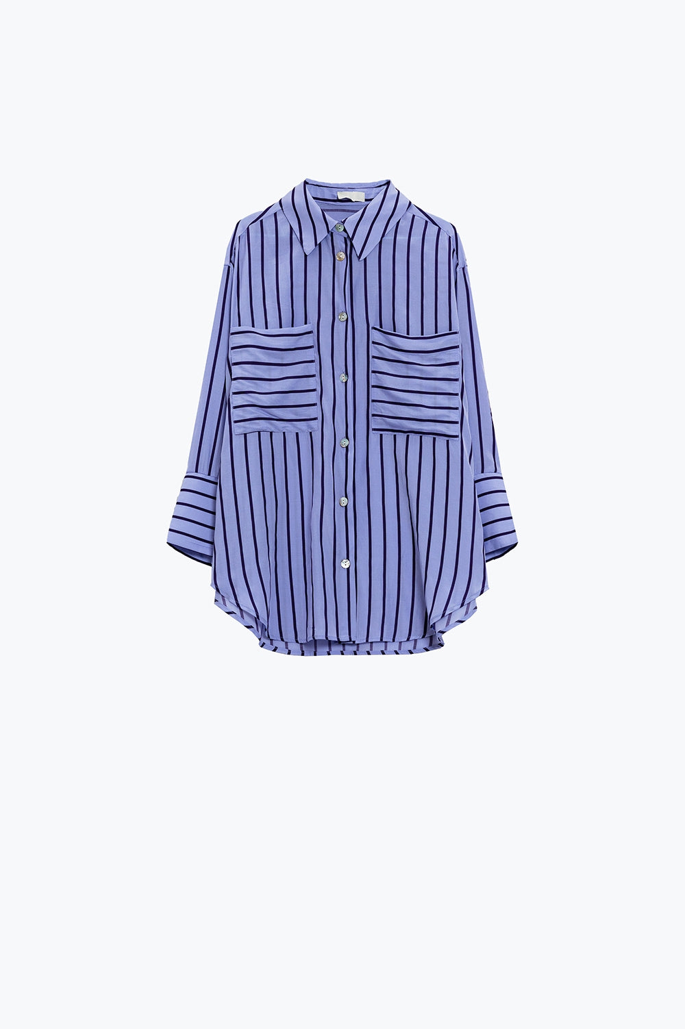 Chemise en lavande à rayures violettes et poches de poitrine