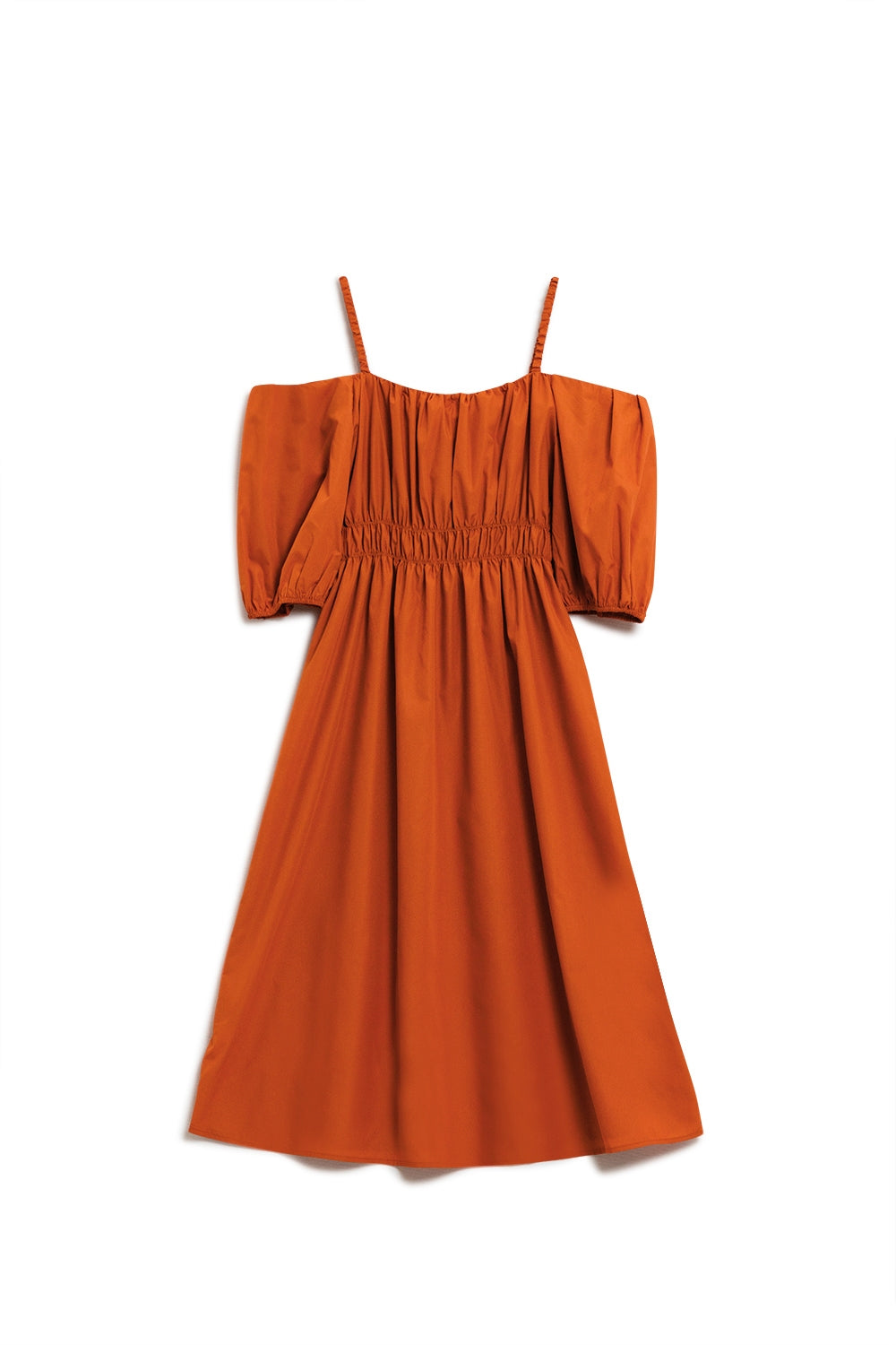 Robe midi orange à manches courtes et bretelles