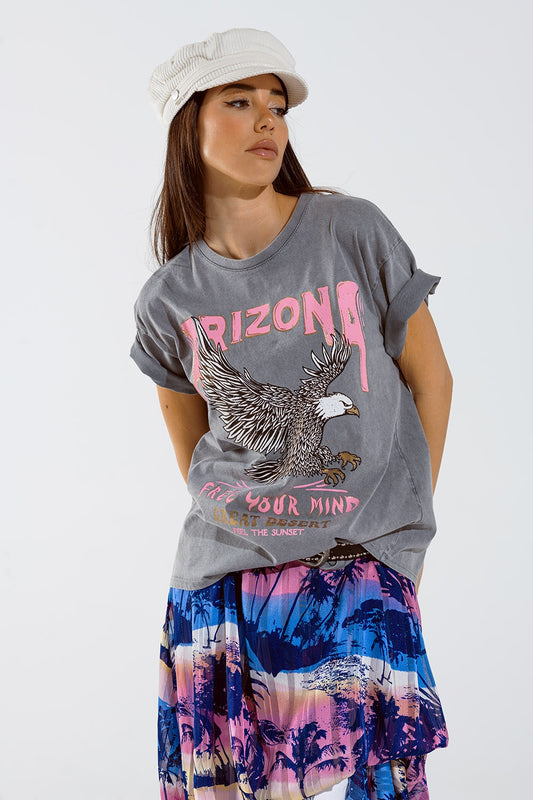 T-shirt Arizona avec impression numérique de l'aigle en gris