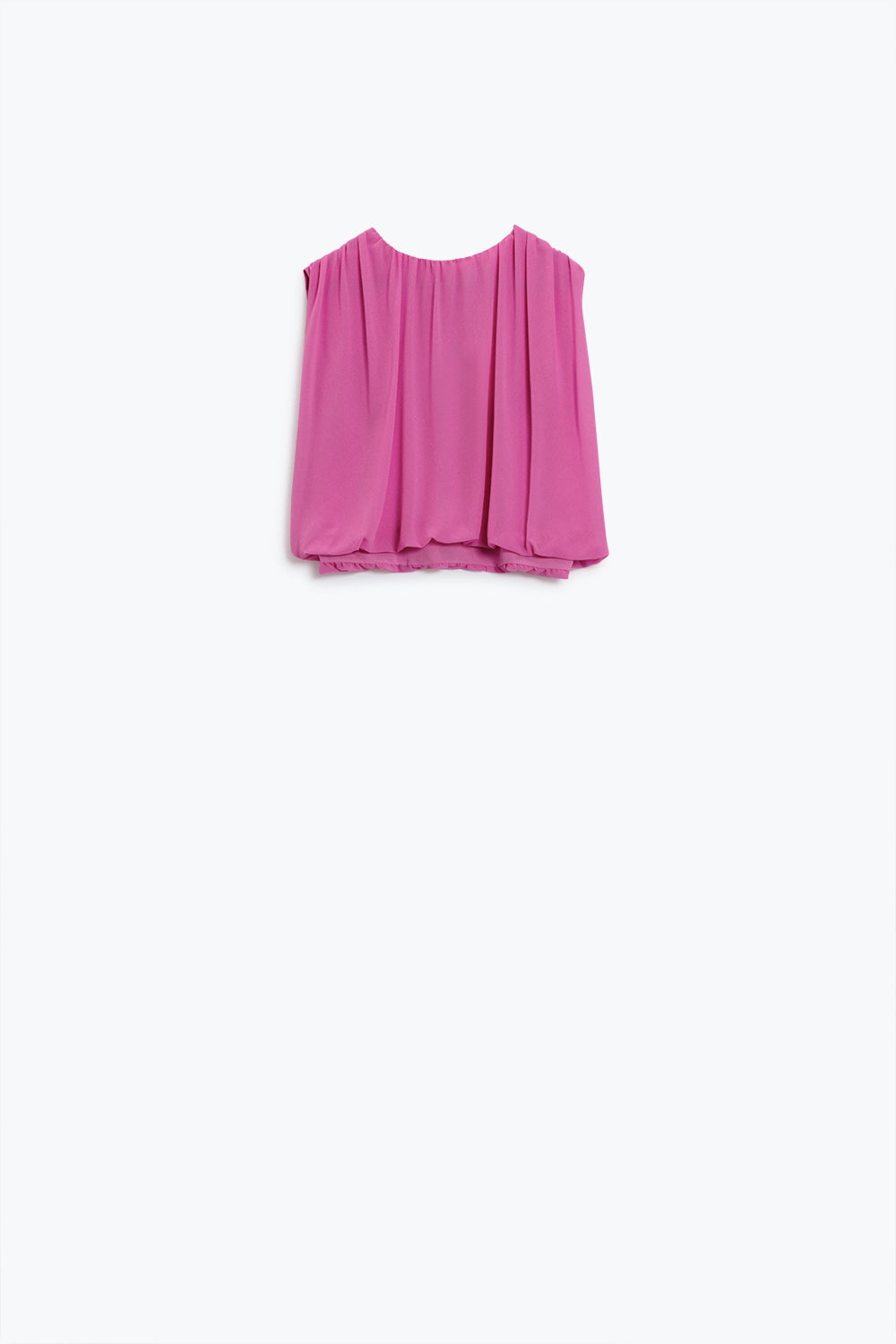 Top rose à motifs froncés