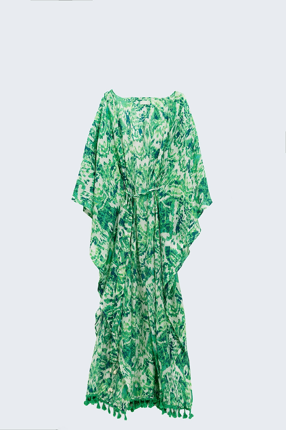 Kimono long vert avec fermeture à cordon de serrage en imprimé tribal