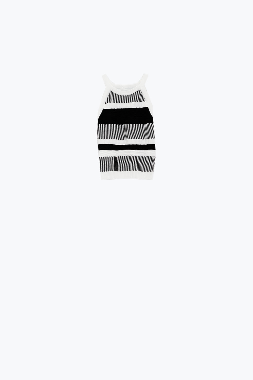 Débardeur dos nu noir et blanc avec motifs de rayures dans différentes mailles