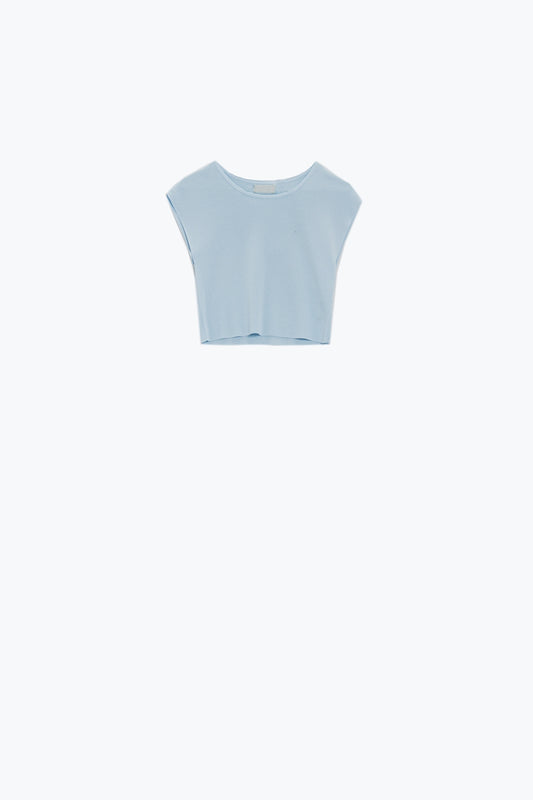 T-shirt à manches courtes en tricot croisé en bleu
