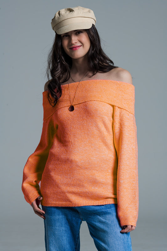 Pull orange à encolure bateau