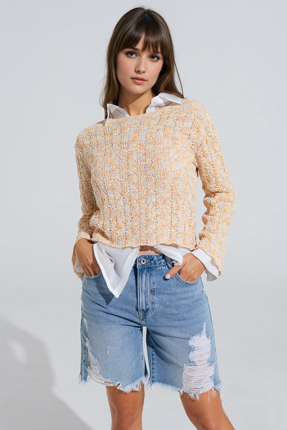 Pull multicolore à manches évasées