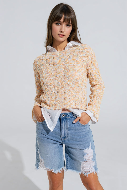 Pull multicolore à manches évasées