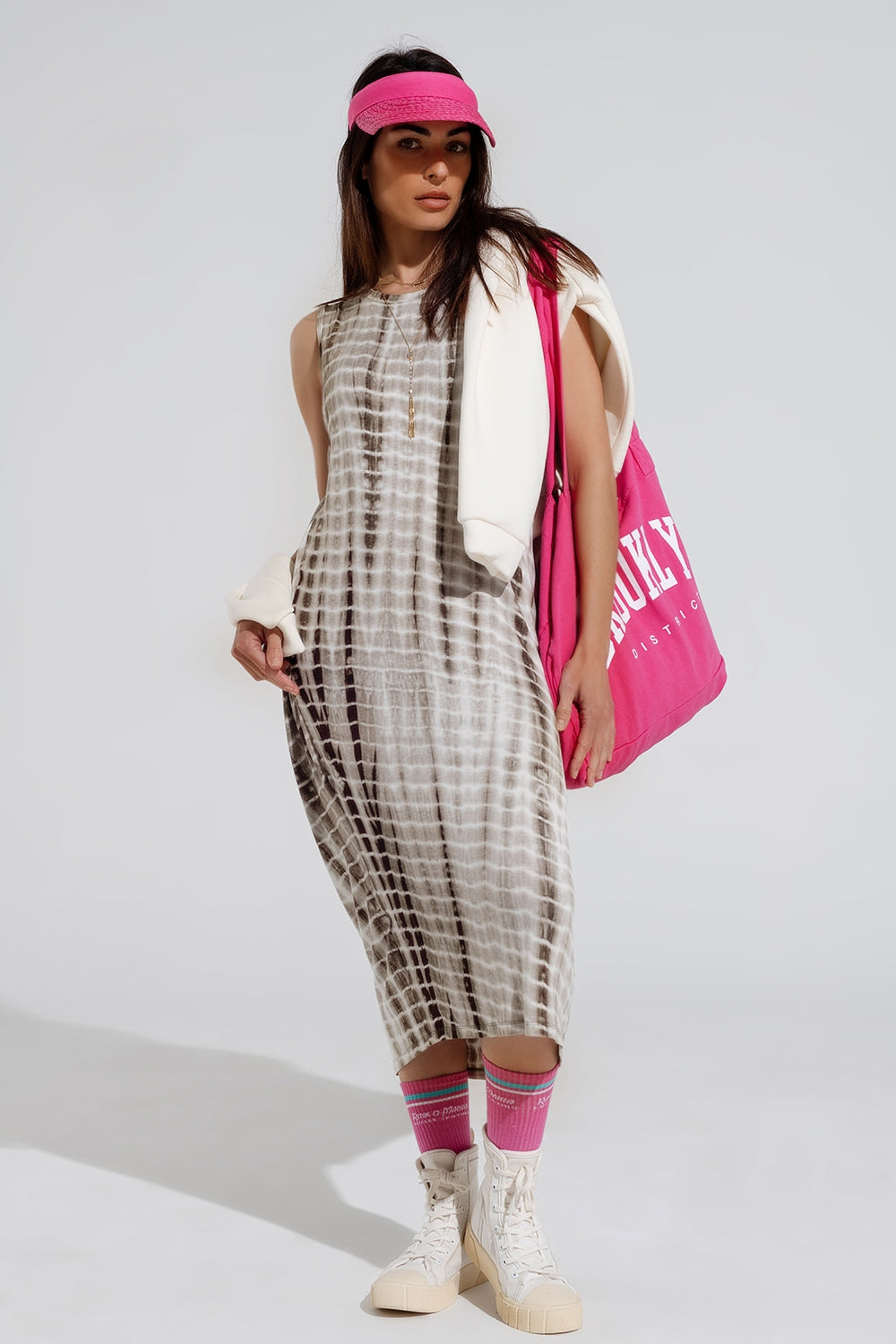 Robe maxi décontractée Tie dye en nuances de khaki