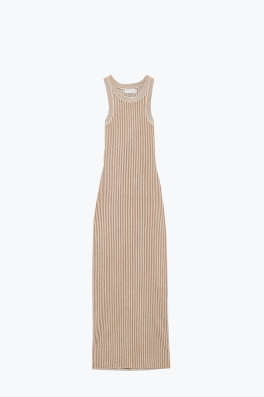 Maxi Sleeveless Bodycon Ribbed Dress en beige
