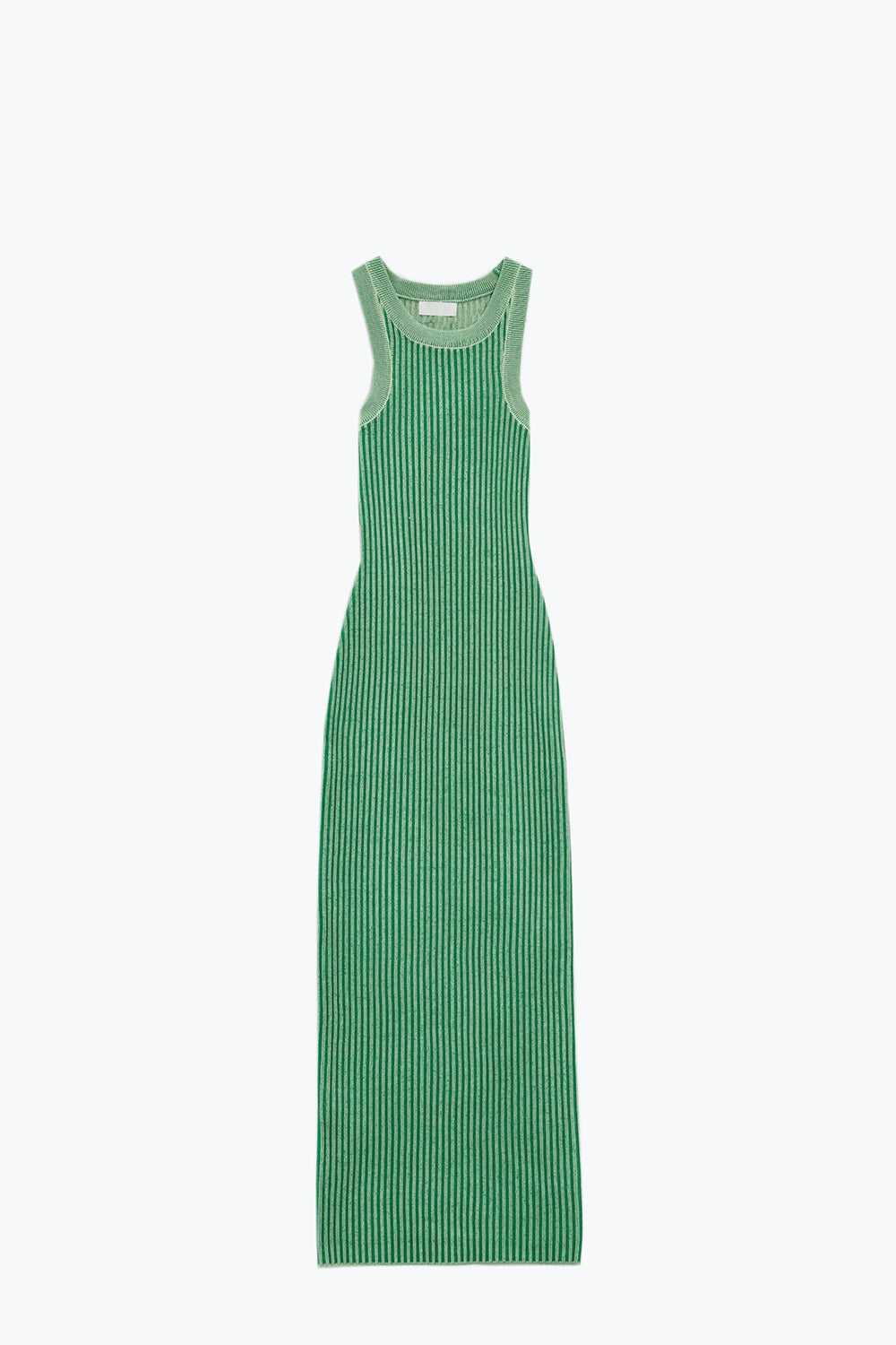 Robe moulante longue sans manches côtelée à col licou en vert