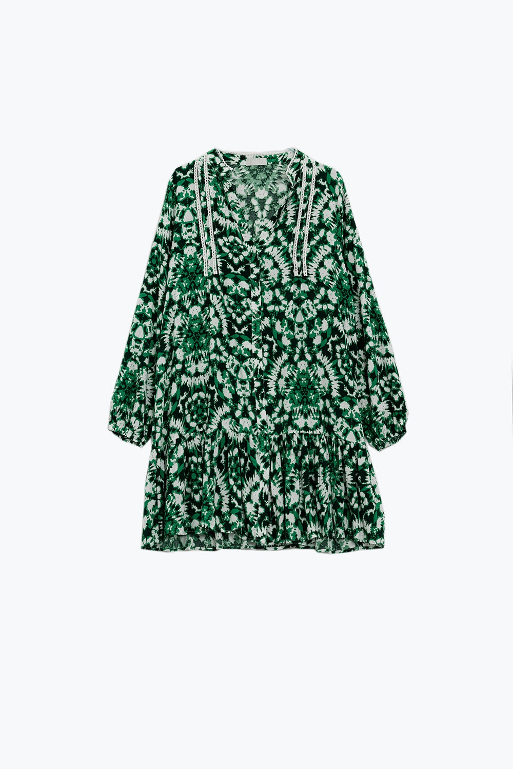 Robe courte à manches longues et bordures en dentelle
