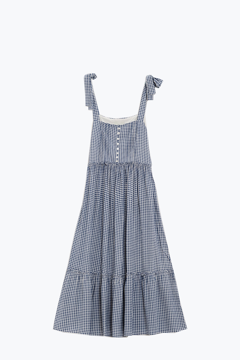 Robe à bretelles réglables en vichy bleu et blanc