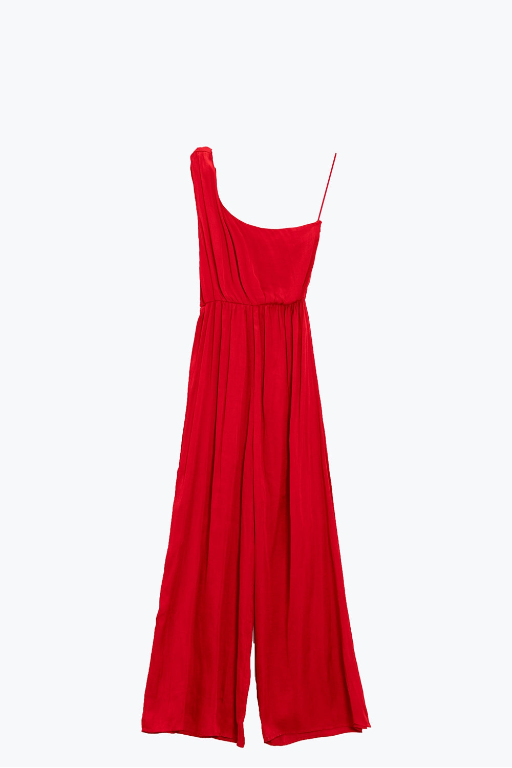 Combinaison asymétrique drapée avec taille cintrée en rouge