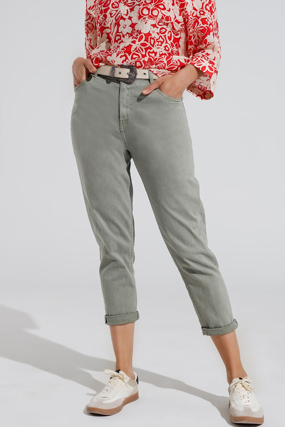 Jean basique skinny à la cheville en kakhi