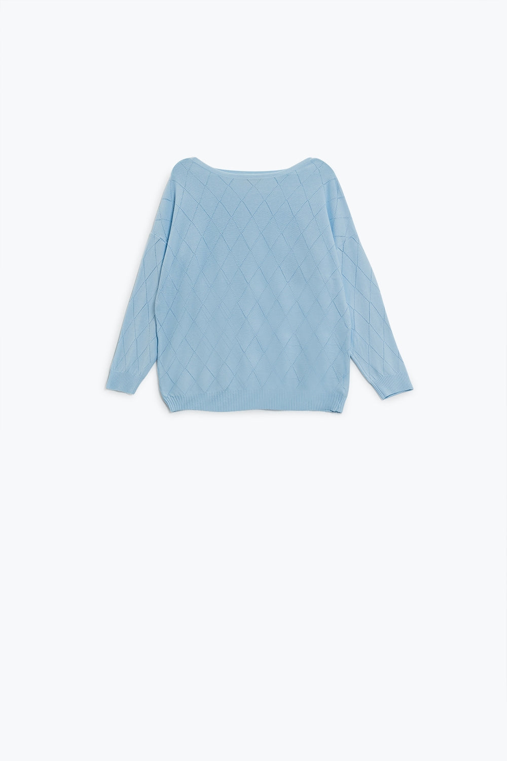 Pull bleu clair à motif argyle avec encolure bateau