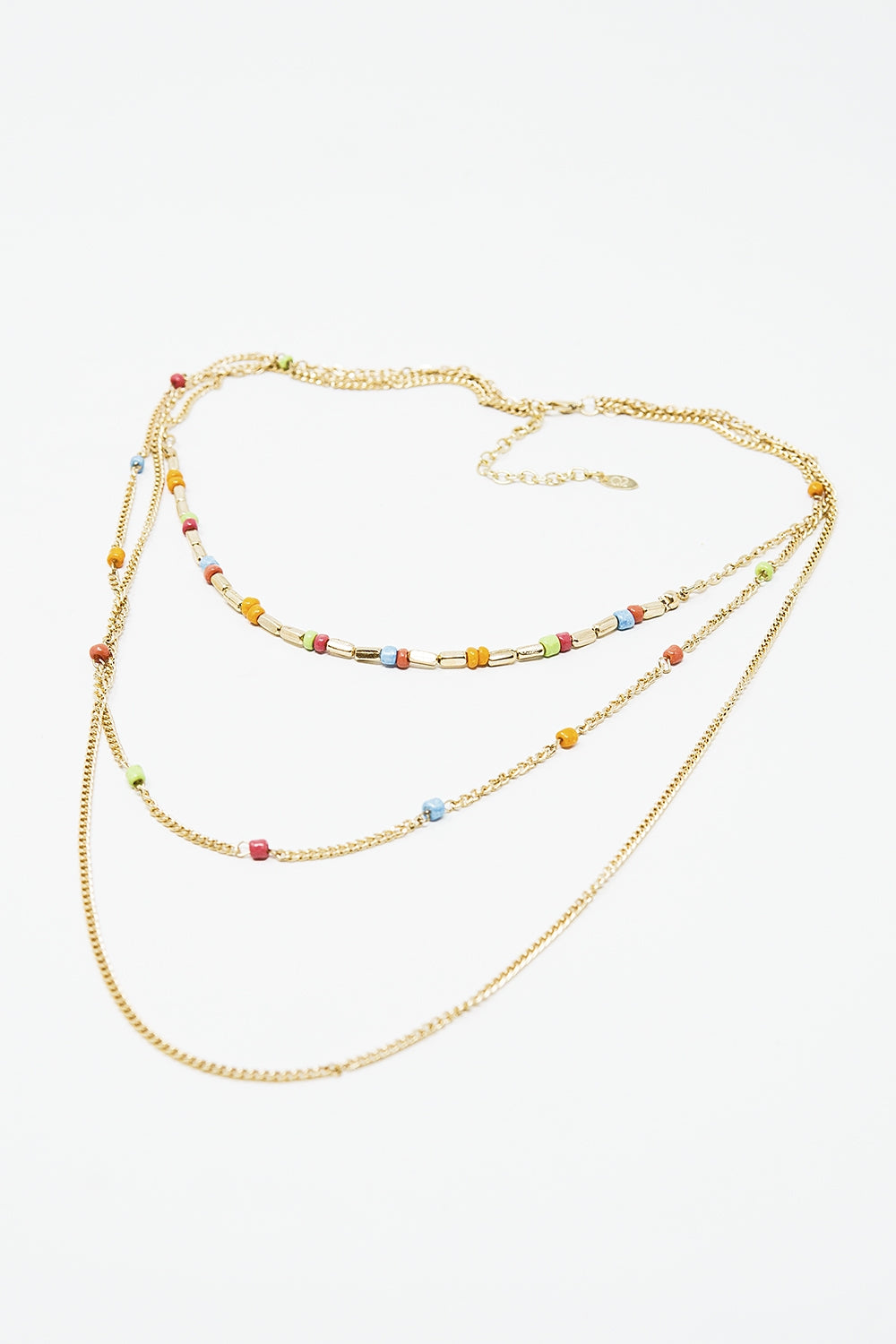 Collier 3 en 1 avec perles arc-en-ciel et chaîne fine en or