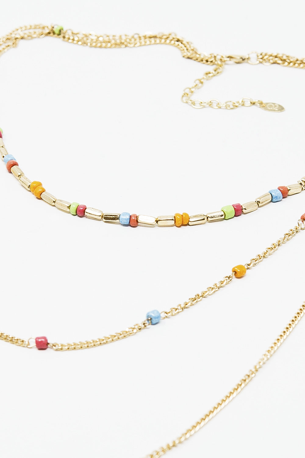 Collier 3 en 1 avec perles arc-en-ciel et chaîne fine en or
