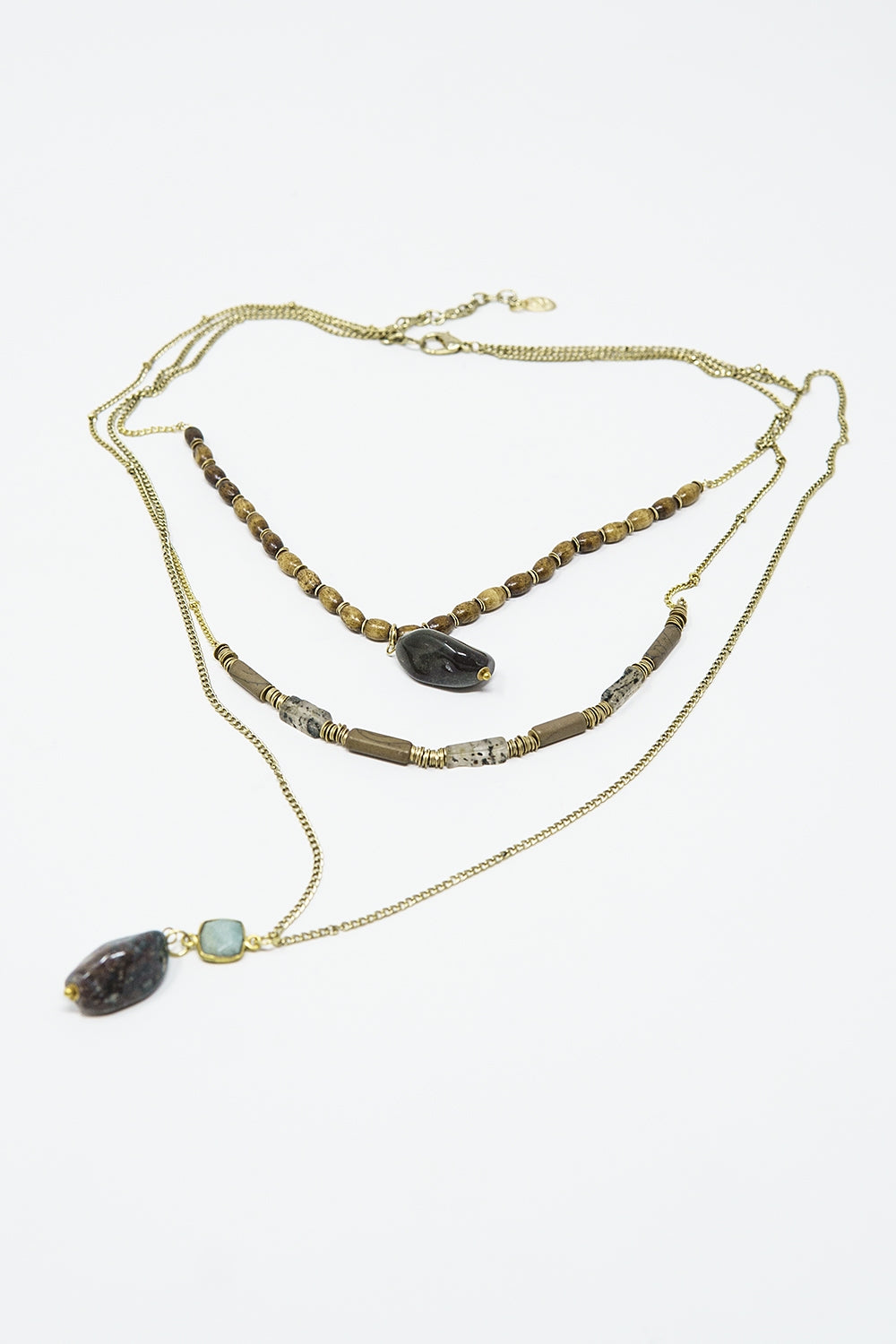 Collier Ethnique 3 en 1 avec grosses pierres et perles naturelles