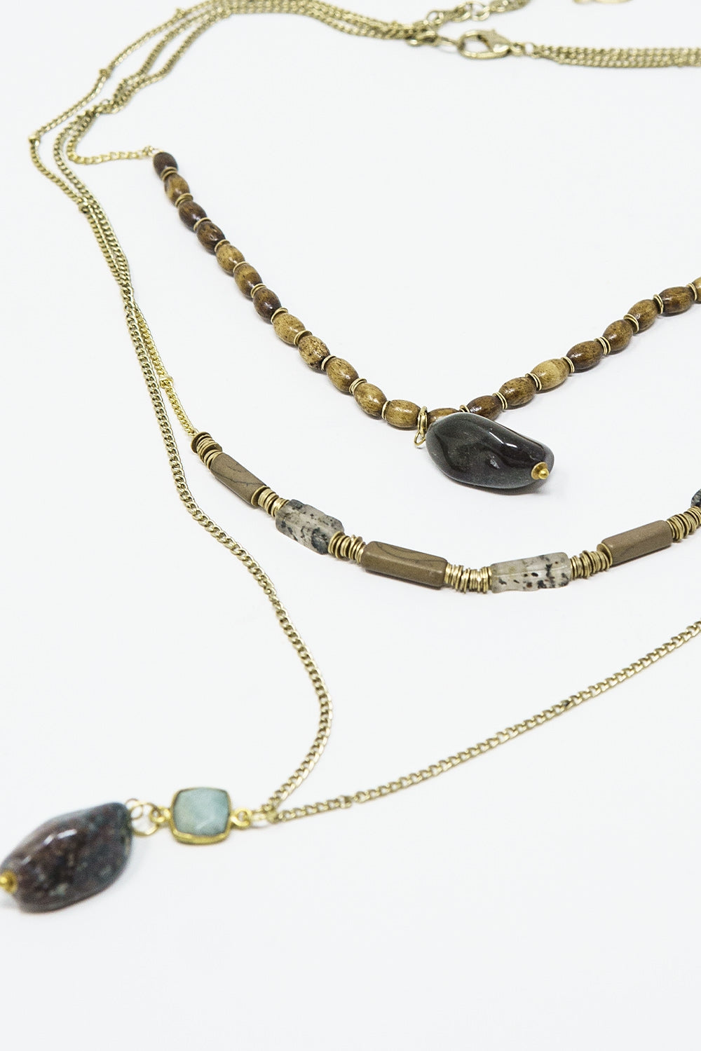 Collier Ethnique 3 en 1 avec grosses pierres et perles naturelles