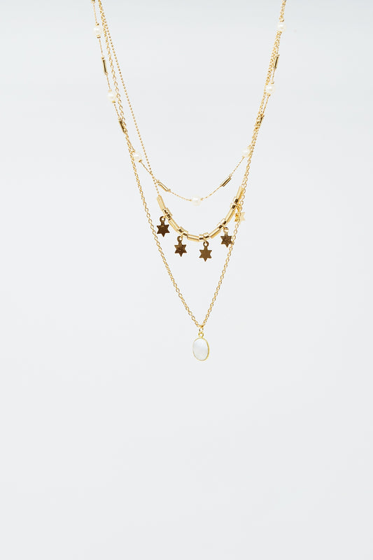 Collier 3 en 1 avec étoiles et perles