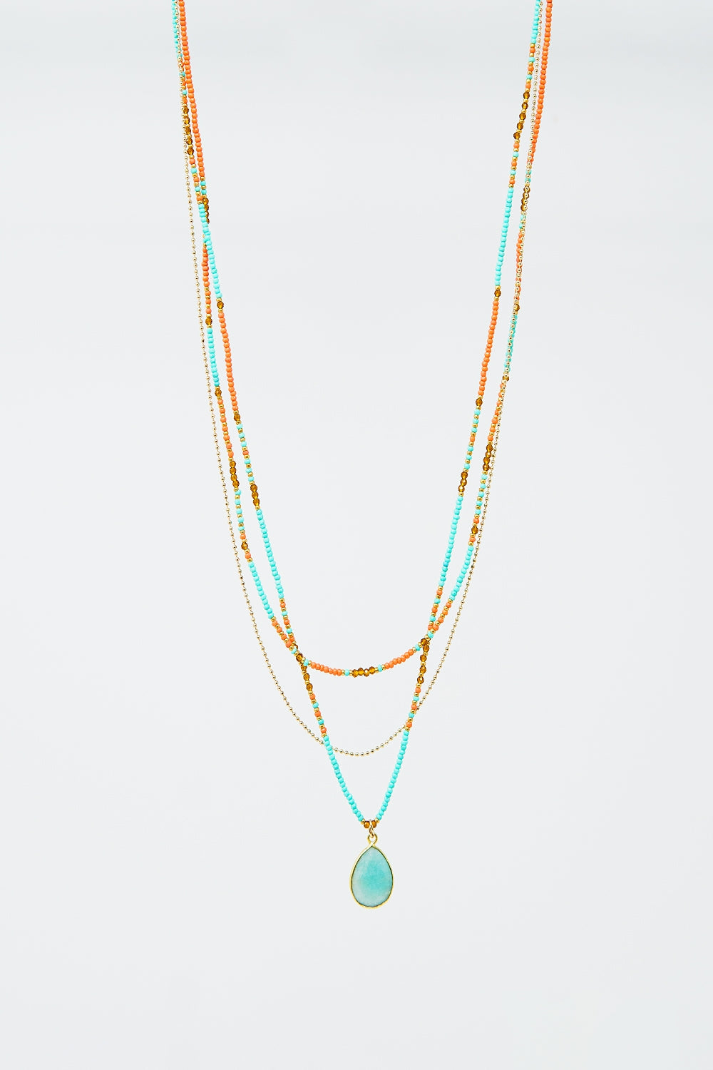 Collier 3 en 1 avec perles orange et bleues