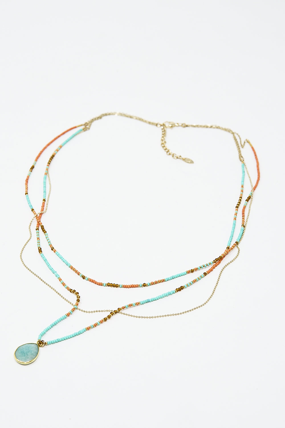 Collier 3 en 1 avec perles orange et bleues