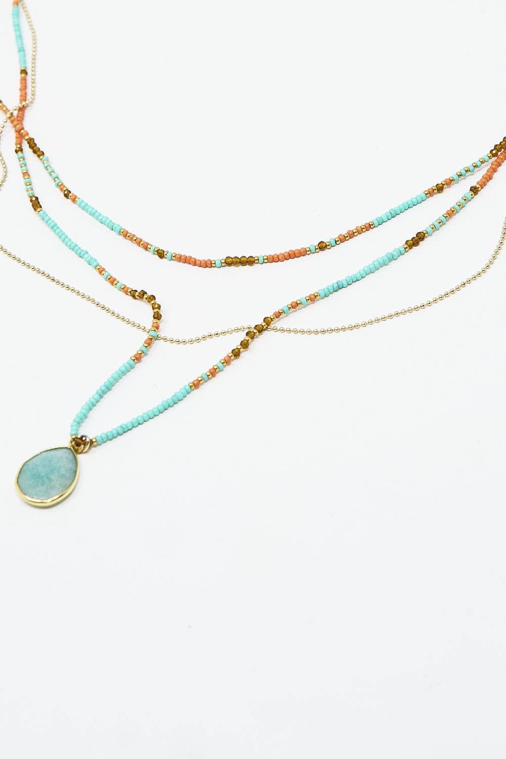 Collier 3 en 1 avec perles orange et bleues