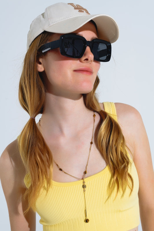 Lunettes de soleil surdimensionnées à monture fine et carrée en noir