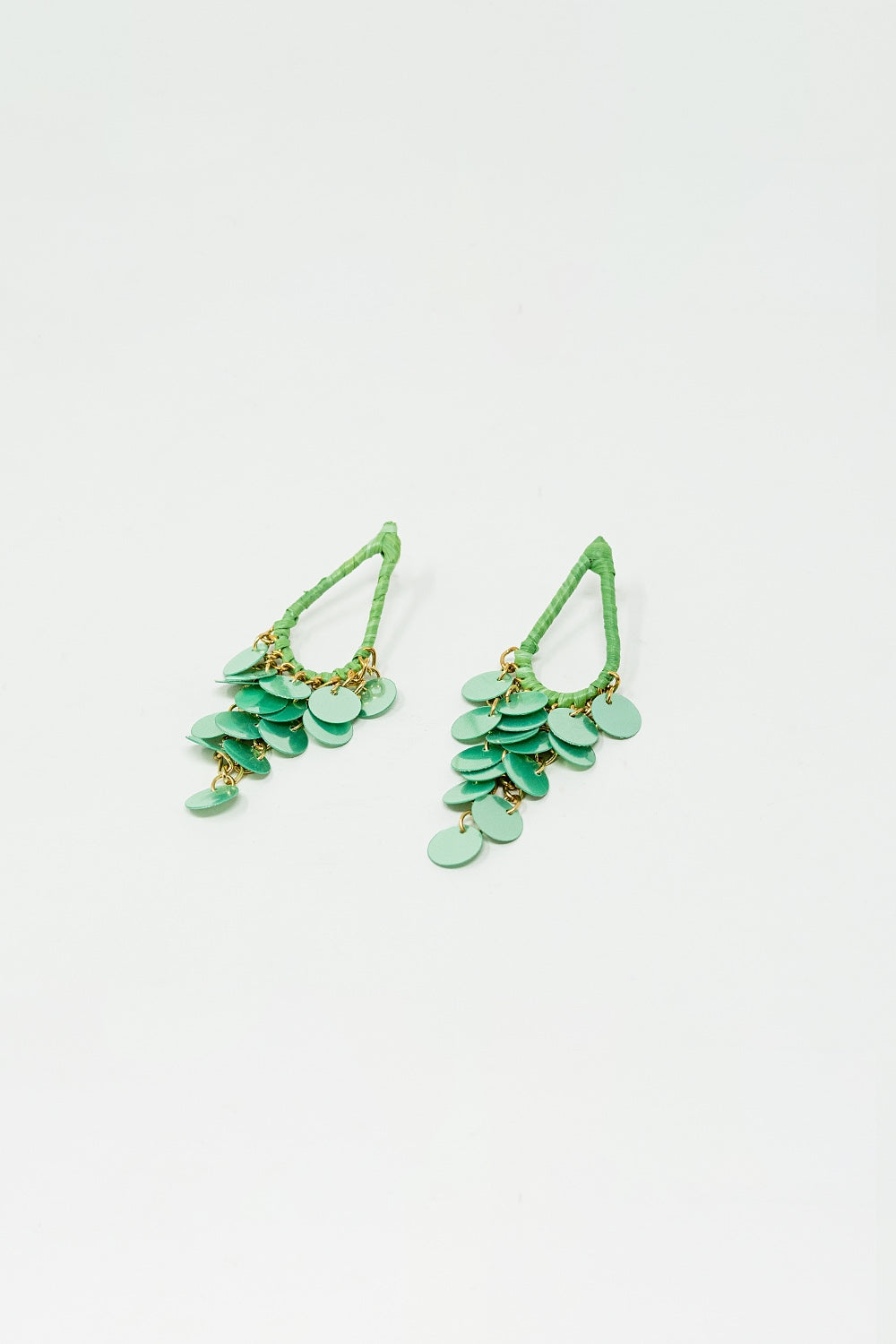 Boucles d'oreilles gouttes d'eau vertes avec paillettes en cascade